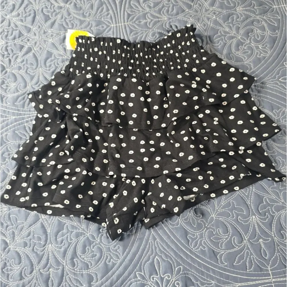 Girls Tiered Ruffle Skort Black White Polka Dot Love Glam Girl Size S